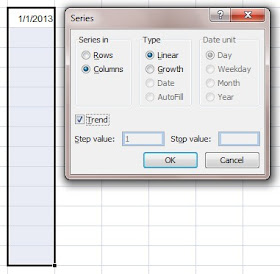Using Auto command to fill running date in excel column