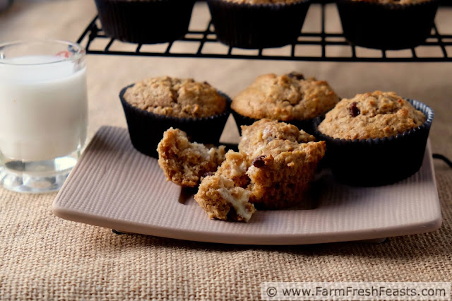 Whole grain oatmeal muffins sweetened with cookie butter and studded with raisins. It tastes like a treat, and yet it's reasonably wholesome at the same time.  Try these for a super afternoon snack!