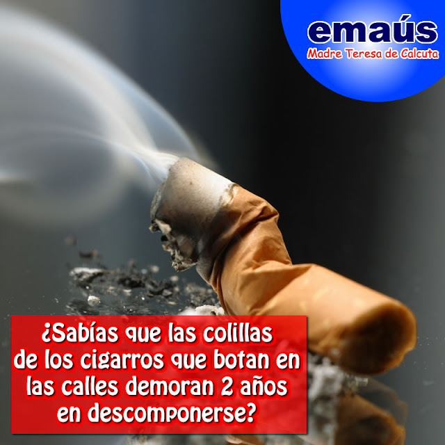 ¿Sabías que las colillas de los cigarros que botan en las calles demoran 2 años en descomponerse.