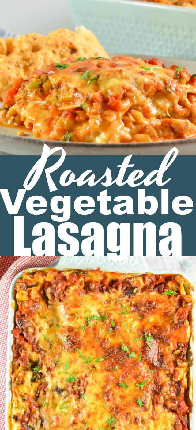 Roasted Vegetable Lasagna recipe is loaded with veggies, creamy white sauce, and plenty of cheese. It's a great vegetarian casserole or for meatless Monday. A great addition to Christmas dinner from Serena Bakes Simply From Scratch.