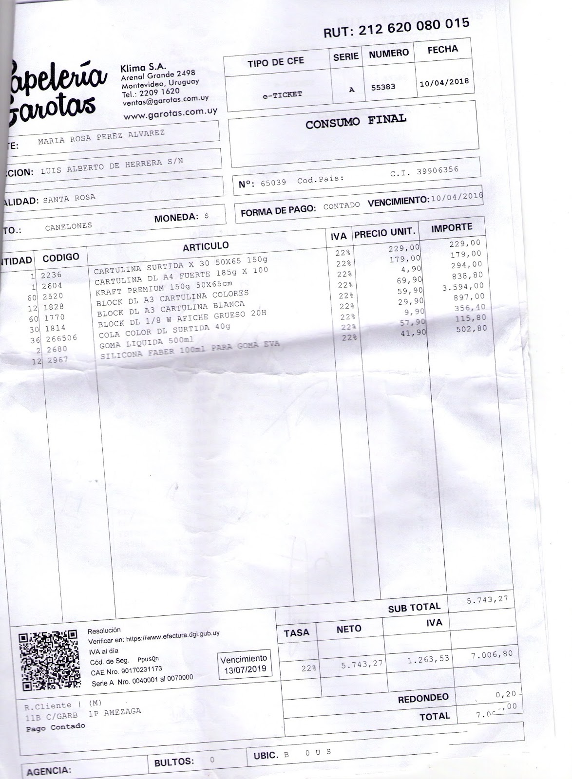 e cuaderno viajero recibos de compra