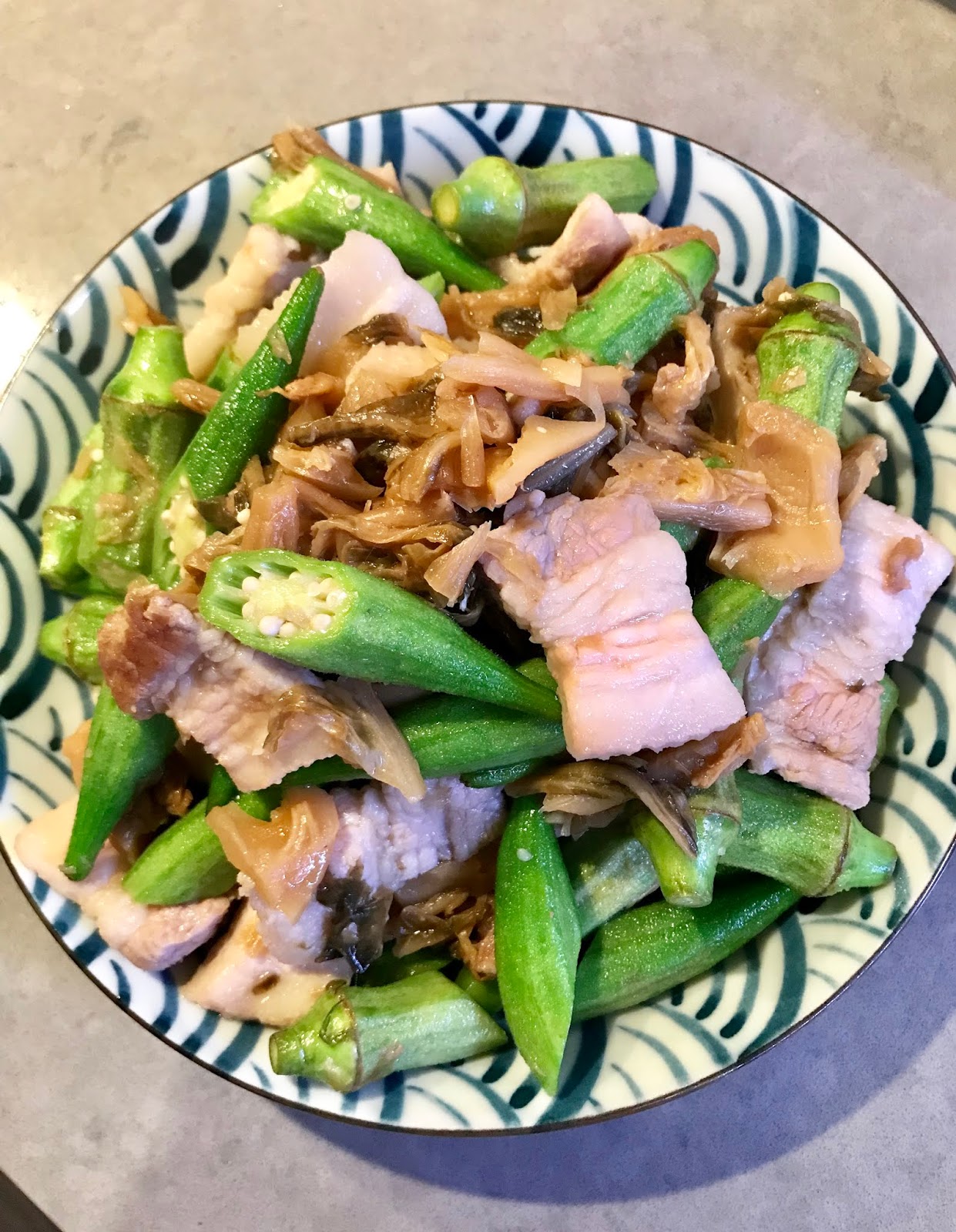 Once upon a cook Stir fried Okra and Pork Belly and Sweet Choi Sum