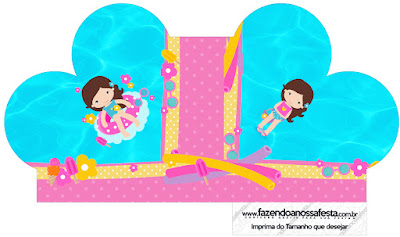 Fiesta en la Piscina para Niña Morena: Cajas para Imprimir Gratis. Caja abierta en forma de corazón de Fiesta en la Piscina para Niña Morena.