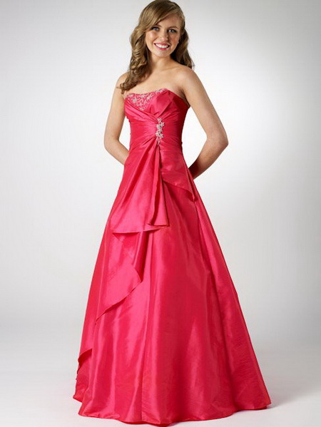 Strapless-Pleating-Red-Long-Prom-Dresses