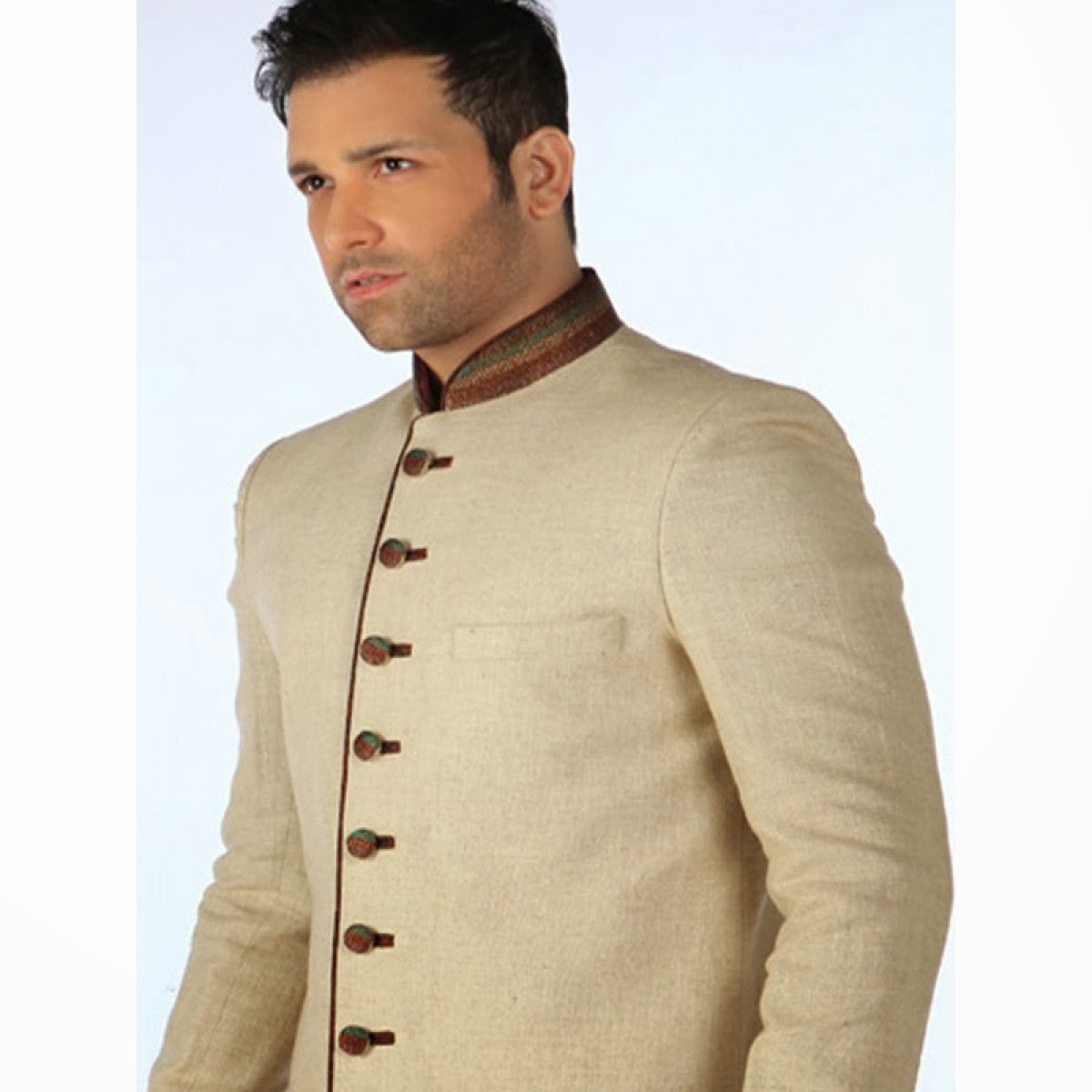 Fashion Amazing Sherwani With Ravishing Embellishments On Collar And Sleeves