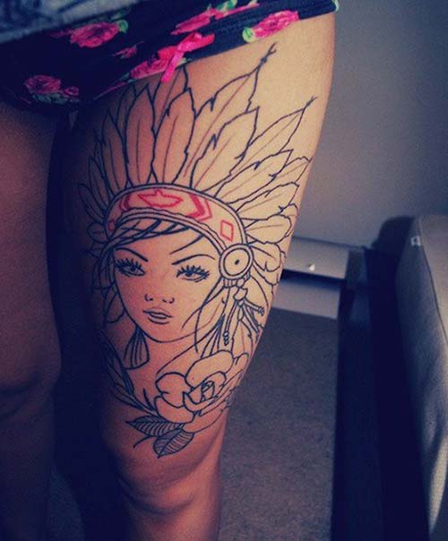 üst bacak kızılderili kız dövmesi upper leg indian girl tattoo üst bacak kızılderili kız dövmesi upper leg indian girl tattoo