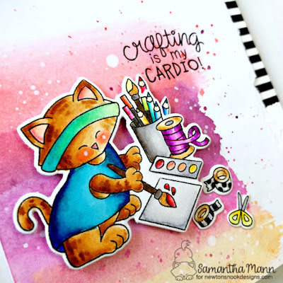 Crafting is my Cardio Card by Samantha Mann for Newton's Nook Designs, watercolor, mixed media, Cards, handmade cards, #newtonsnook #watercolor #mixedmedia #justbecausecard #cards