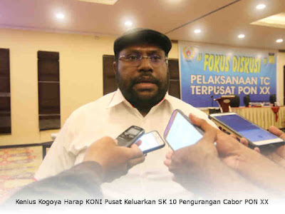 Kenius Kogoya Harap KONI Pusat Keluarkan SK 10 Pengurangan Cabor PON XX Kenius Kogoya Harap KONI Pusat Keluarkan SK 10 Pengurangan Cabor PON XX