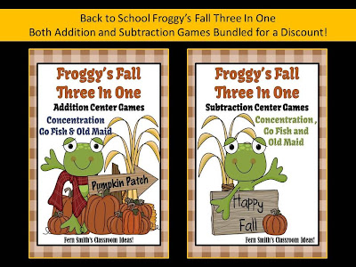 Fern Smith's New Fall Froggy Addition and Subtraction Center Games for Back to School!