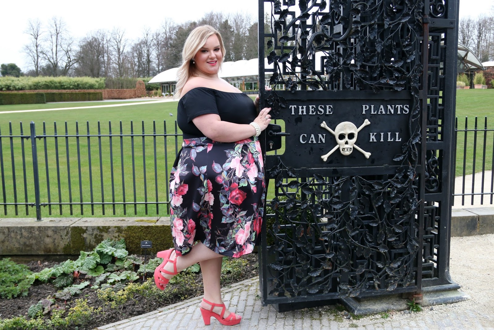 AX Paris Curve Rose Print Bardot Dress at Yours Clothing in the Poison Garden at The Alnwick Garden