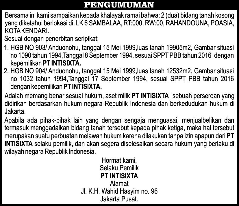Pemasangan Iklan Pengumuman Surat Kabar Media Cetak