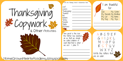 Home Grown Hearts Academy Homeschool Blog: Free Thanksgiving Copywork