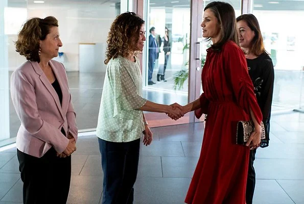 Queen Letizia wore a flared dress by Salvatore Ferragamo. Queen wore Salvatore Ferragamo long sleeve flared midi dress