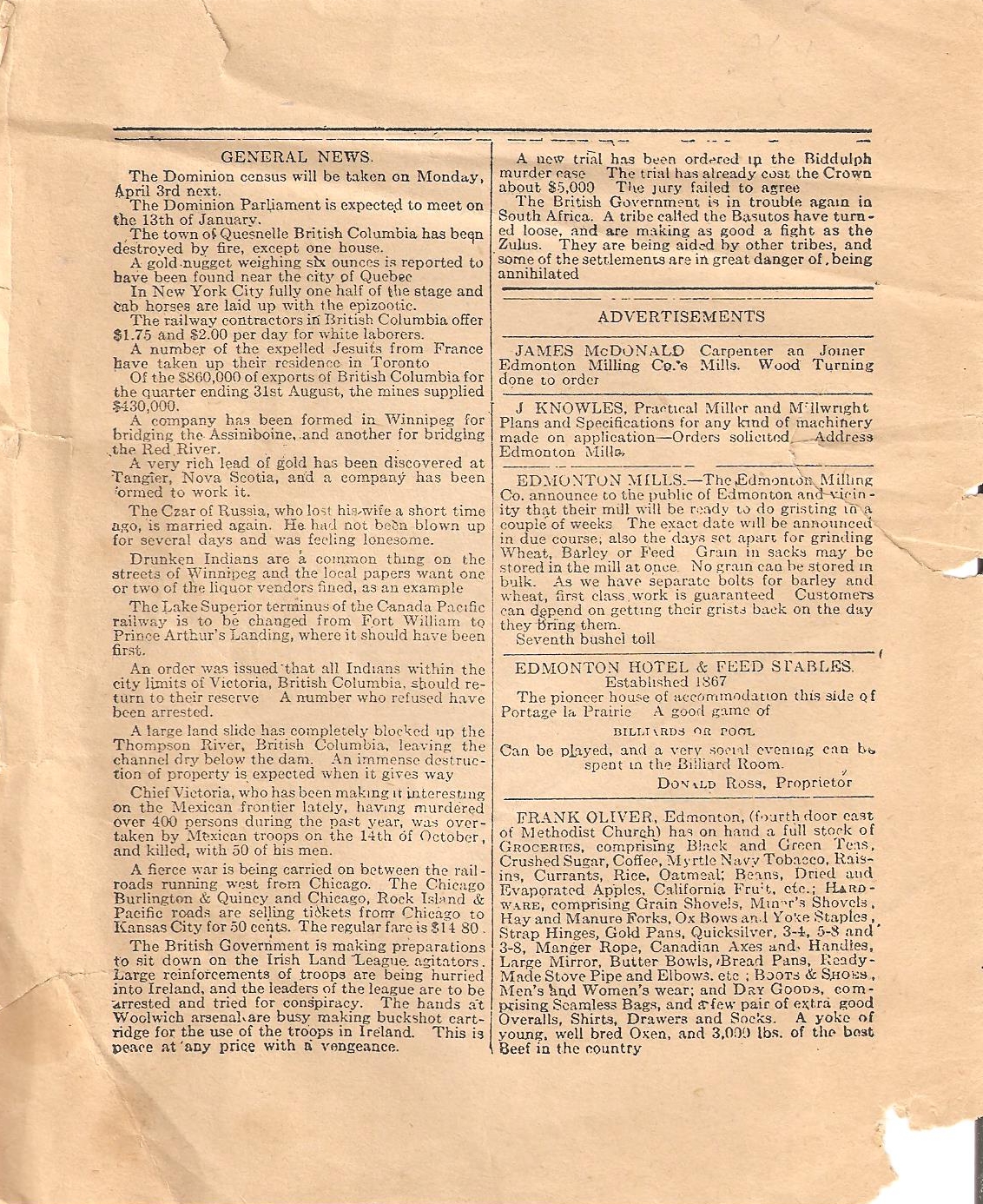 Vintage Edmonton Ephemera Edmonton Bulletin First Edition, December 6