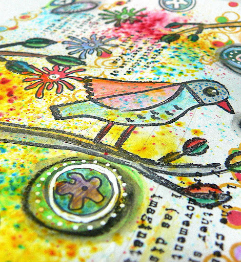 Von Pappe II: "Surprised Bird on a Floating Branch" Art Journal Card