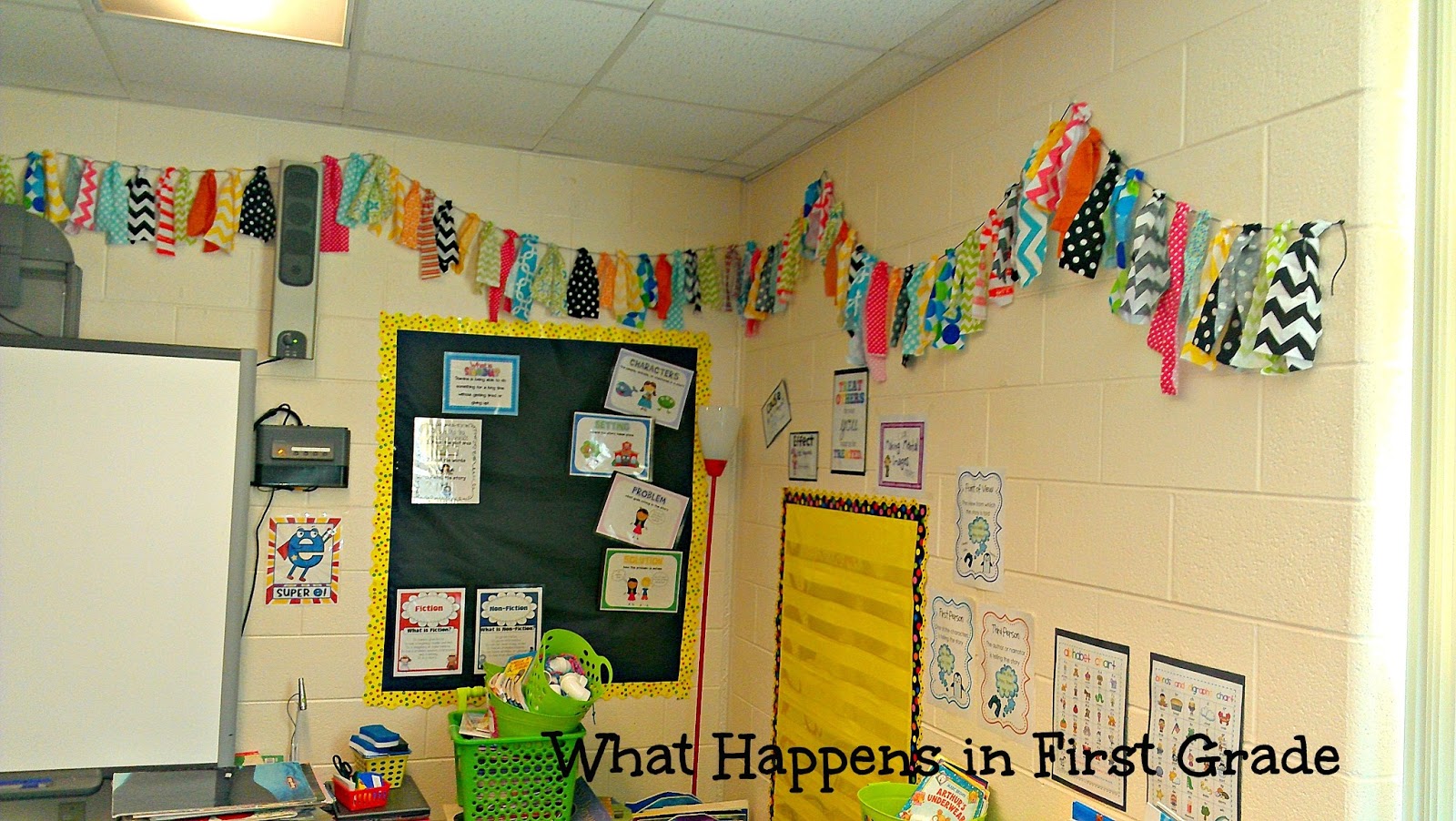 What Happens in First Grade Classroom Sneak Peak & Scrap Fabric Banner