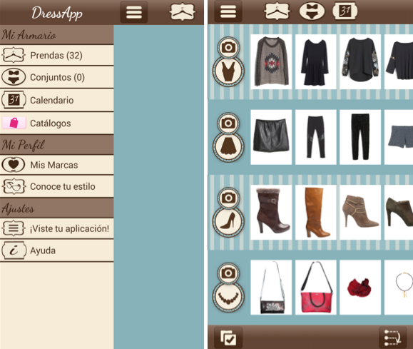 dress app menu y prendas