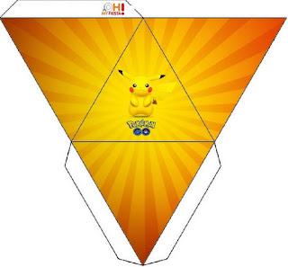 Pikachu: Cajas para Imprimir Gratis. Caja con forma de pirámide de Pikachu.