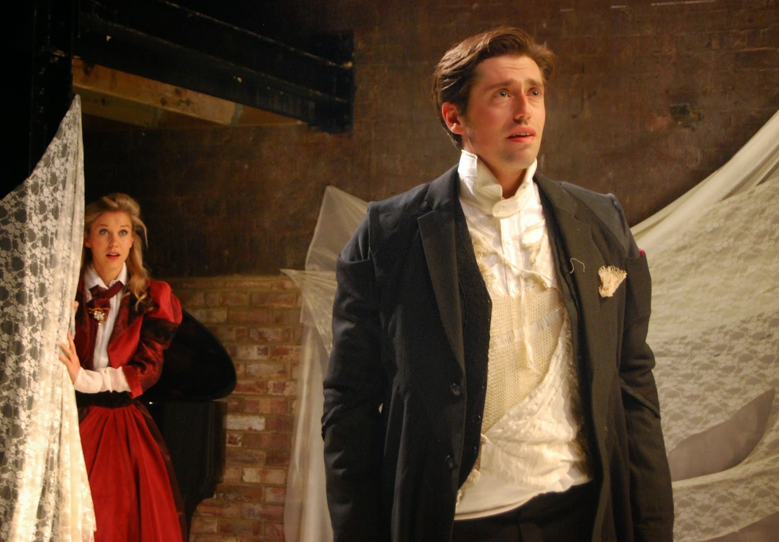 Lucy Knight as Sophie and Adam Tunnicliffe as Werther in Massenet's Werther at the Grimeborn Festival at Arcola Theatre
