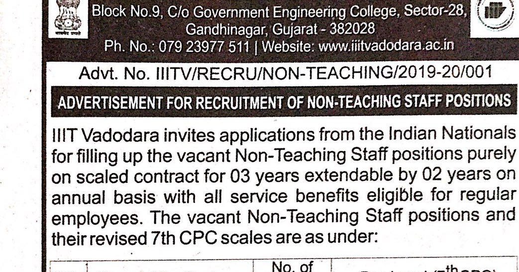 IIIT Vadodara Recruitment for Various Posts 2019
