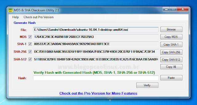 O aplicativo vai gerar as hashes do seu arquivo automaticamente O aplicativo vai gerar as hashes do seu arquivo automaticamente