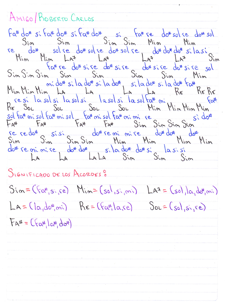 Notas Musicales Amigo / Roberto Carlos / Notas Musicales + Video Tutorial