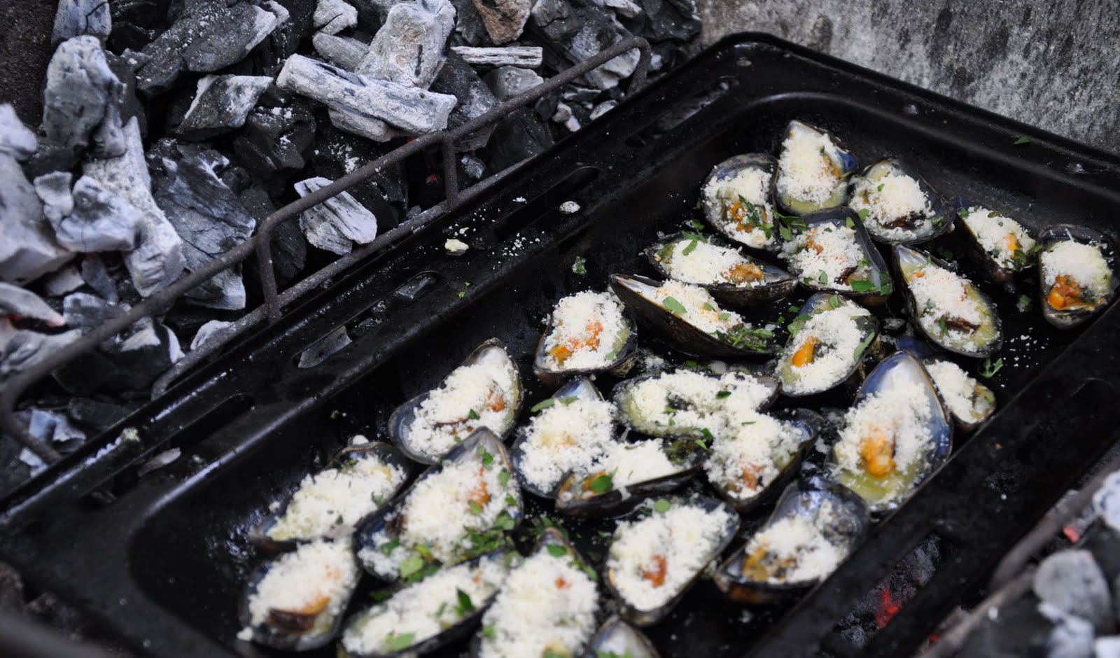 Fire and Food Grilled Mussels with Garlic Butter and Parmesan