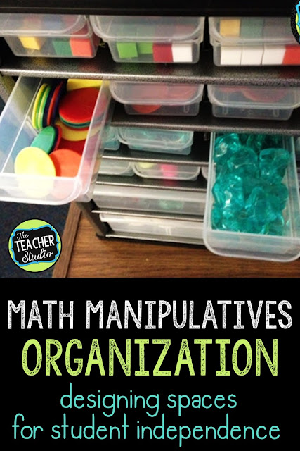 Students need to learn to access and use math manipulatives independently, so we need to have classroom organization strategies to help!  Check out this post about how I organize math supplies.