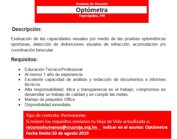 trabajo optometra medio tiempo