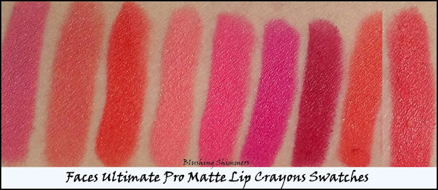 Faces Ultimate Pro Matte Lip Crayons Swatches