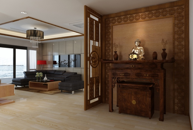 Vách ngăn phòng thờ cắt cnc gỗ đẹp