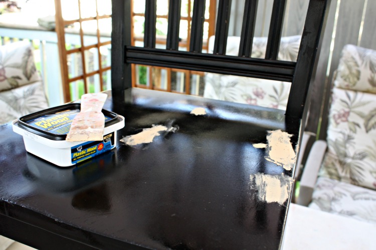 Repairs to the worst scratches were made with Plastic Wood. Scratches repaired