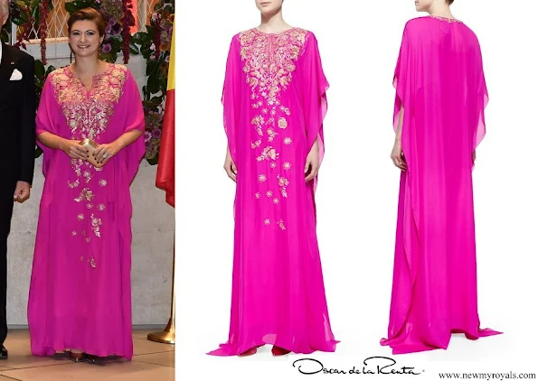 Princess Stephanie wore Oscar de la Renta Metallic Embroidered Chiffon Caftan Gown