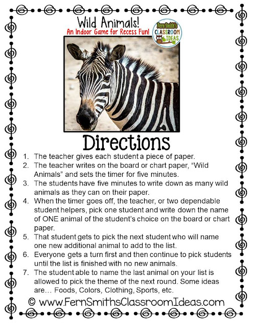 Fern Smith's Classroom Ideas - Indoor Recess Activity - Wild Animal Free Printable Downloads to Help You in Your Classroom develop an Indoor Recess Binder! FREE! Fern Smith's Classroom Ideas - Indoor Recess Activity - Wild Animal Free Printable Downloads to Help You in Your Classroom develop an Indoor Recess Binder! FREE!