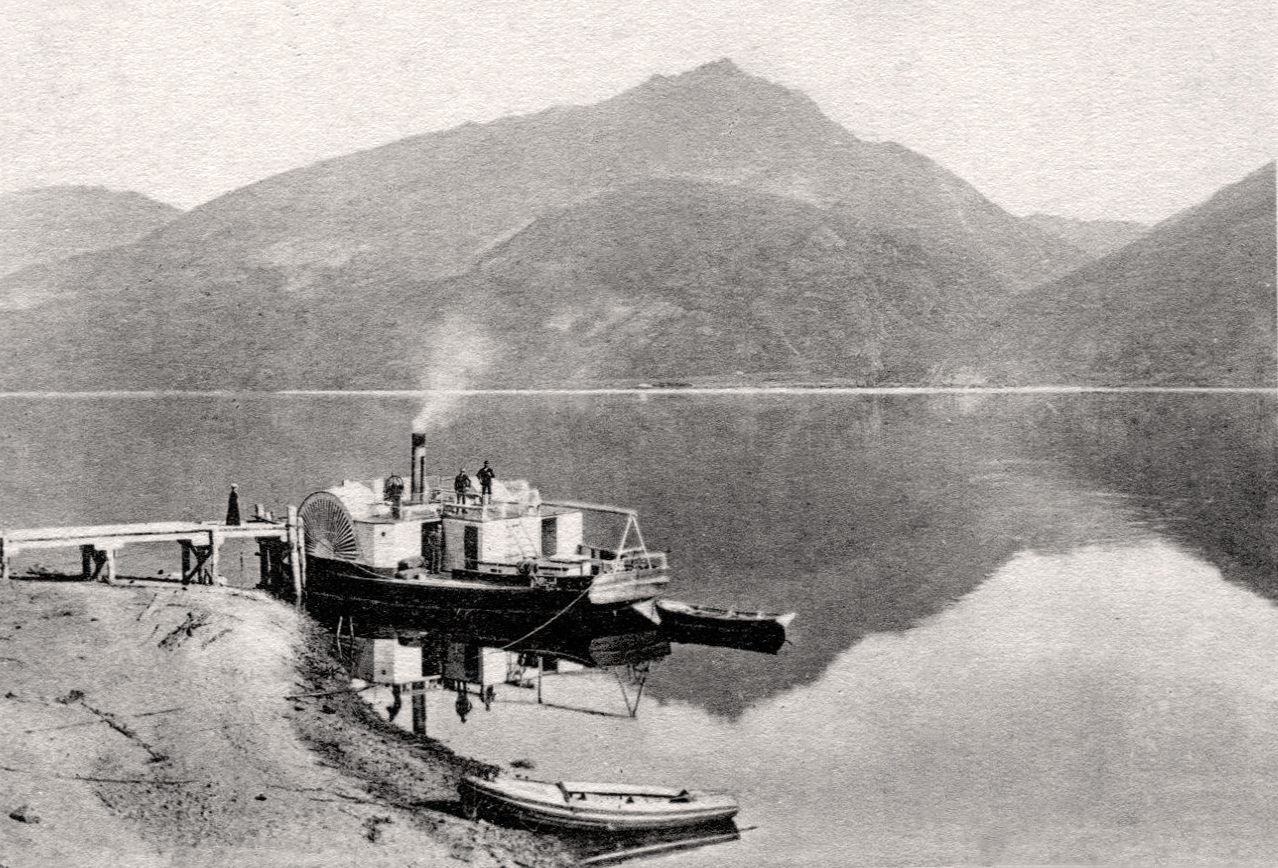 transpress nz paddle steam boat on Lake Wanaka, circa 1900