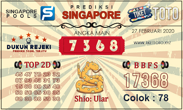 Prediksi Togel SINGAPORE TIKETTOTO 27 FEBRUARI 2020