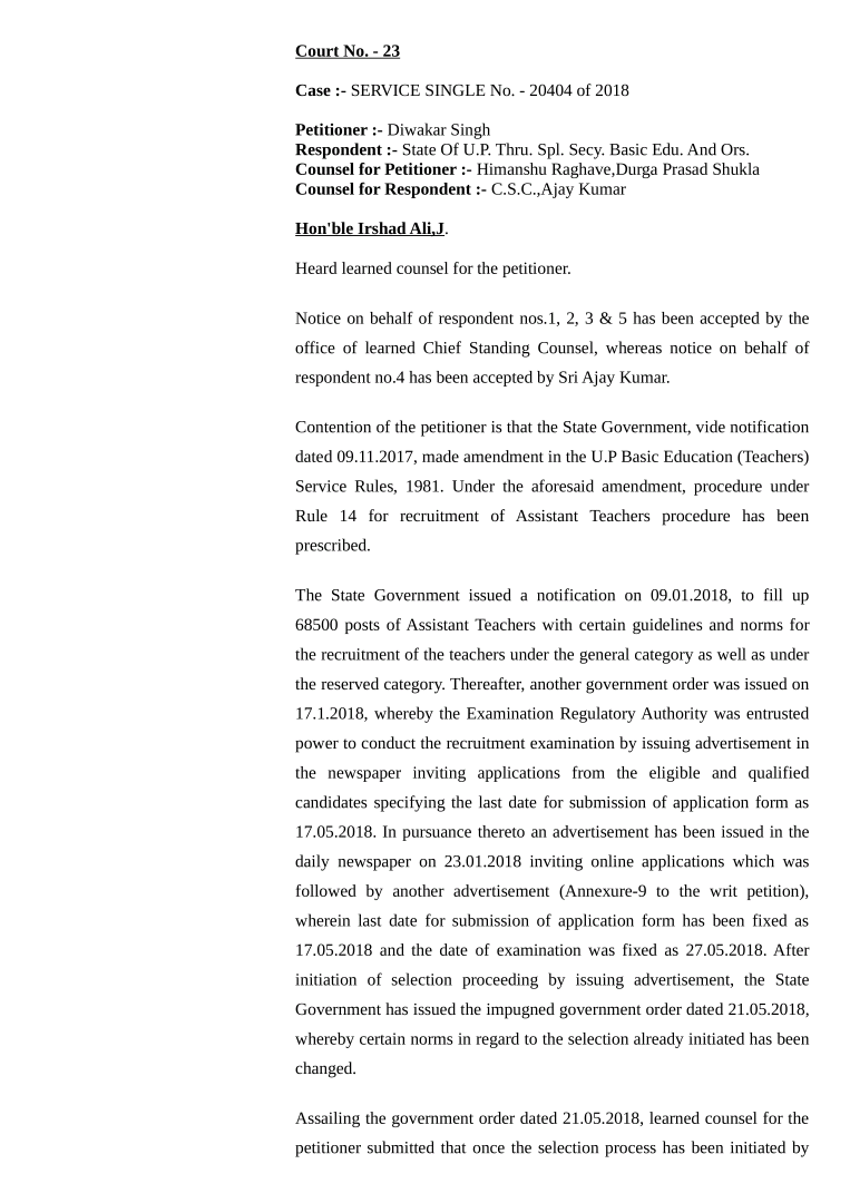 68500 सहायक अध्यापक भर्ती के अन्तर्गत सामान्य-पिछड़े वर्ग एवं एससी-एसटी वर्ग को क्रमशः 33 व 30% अंक पर उत्तीर्ण कर परीक्षाफल घोषित किये जाने पर मा0 उच्च न्यायालय ने अगली सुनवाई तक लगाई रोक, आदेश देखें 68500 सहायक अध्यापक भर्ती के अन्तर्गत सामान्य-पिछड़े वर्ग एवं एससी-एसटी वर्ग को क्रमशः 33 व 30% अंक पर उत्तीर्ण कर परीक्षाफल घोषित किये जाने पर मा0 उच्च न्यायालय ने अगली सुनवाई तक लगाई रोक, आदेश देखें
