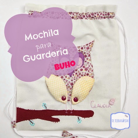 Mochila guardería buho morado nombre bordado