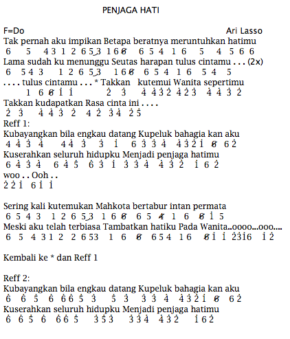 Djadisatube Not Angka Piano Lirik Lagu Ari Lasso Penjaga Hati