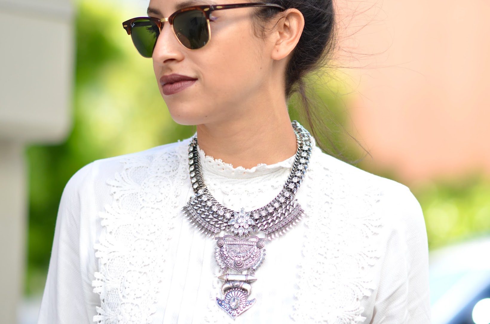 Allergic to Vanilla- SF style blog Bauble Bar Amazon necklace, Bare Minerals matte lipstick, Kylie lip kit, ray ban clubmasters, Zara victorian lace blouse, Fall style, summer style, SF style blogger