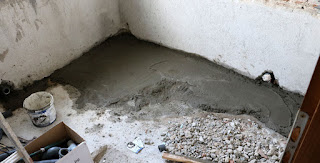 Making a start at the bathroom floor Making a start at the bathroom floor