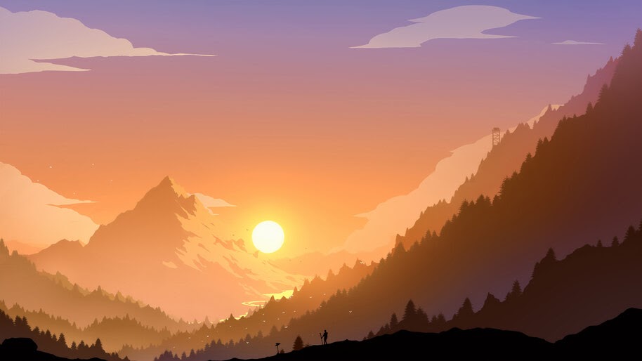 Minimalist, Scenery, Mountain, Sun, Landscape, 4K, #4.1976