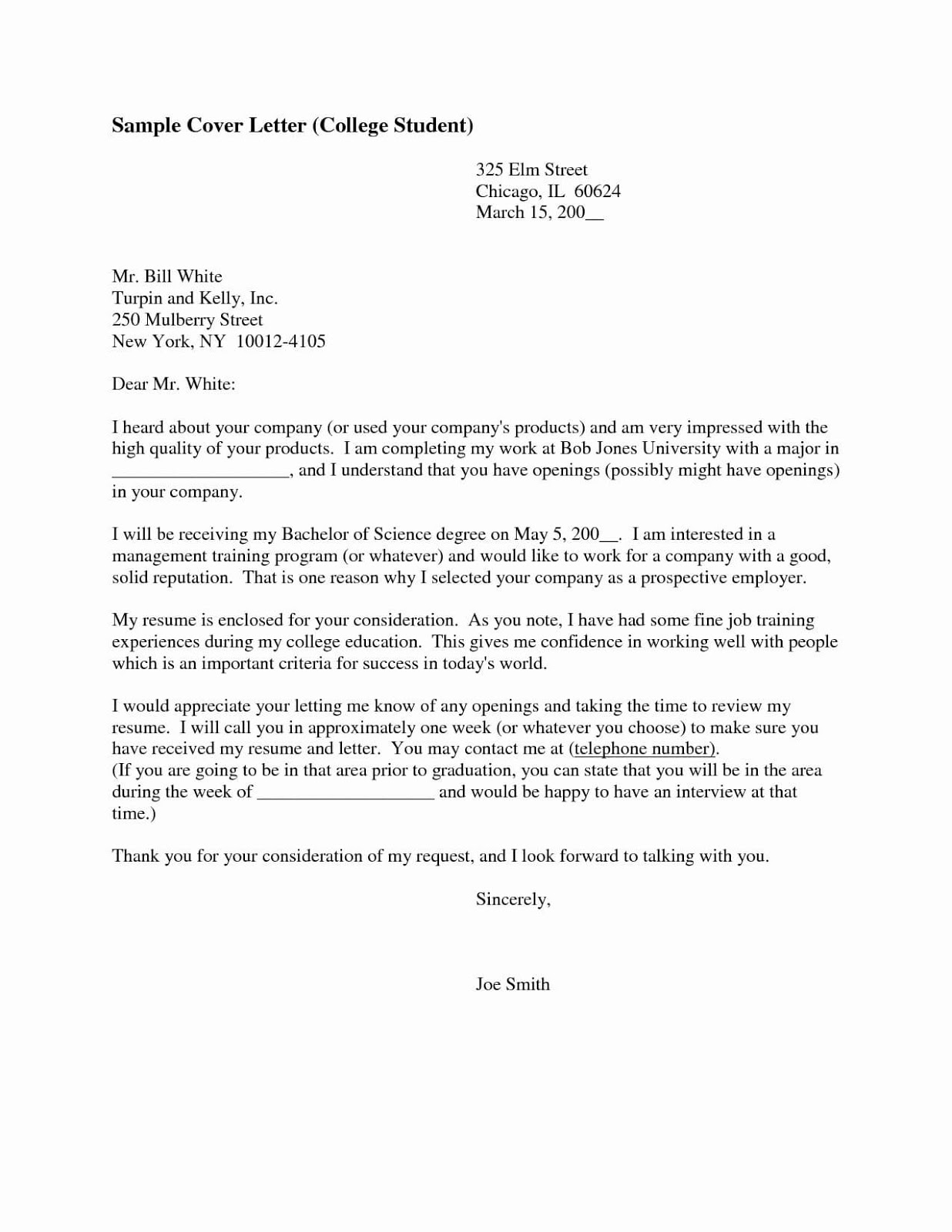 Cover Letter Examples College Students Cover Letter Examples College Students