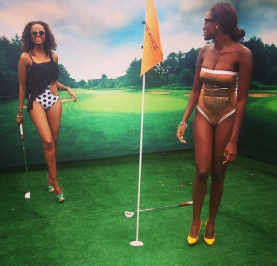 BFFs Barbz and Zainab get naughty as they play golf in their bikinis.
