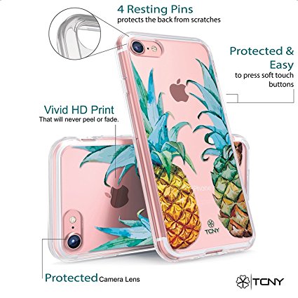 iPhone 8 Pineapples Case - True Colour Clear-Shield Tropical WaterColour Pineapples Printed on Clear Back - Perfect Soft and Hard Thin Shock Absorbing Dustproof Full Protection Bumper Cover iPhone 8 Pineapples Case - True Colour Clear-Shield Tropical WaterColour Pineapples Printed on Clear Back - Perfect Soft and Hard Thin Shock Absorbing Dustproof Full Protection Bumper Cover