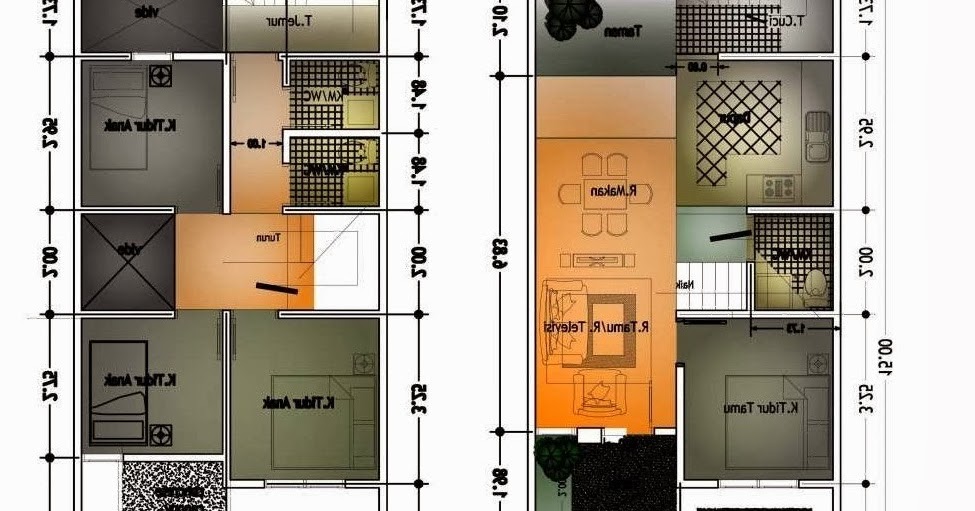  Gambar  Denah Rumah  Ukuran  6x10  Meter 2 Lantai 