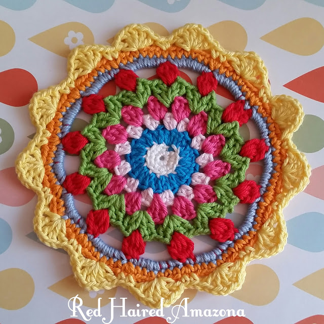 Happy Flower Crochet Mandala - a free tutorial by Red Haired Amazona