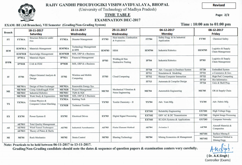Rgpv Time Table Pdf File