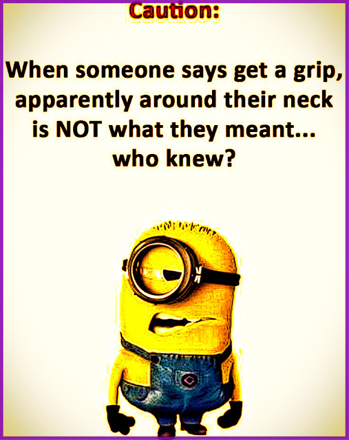 Caution: When someone says get a grip, apparently around their neck is NOT what they meant.... who knew? #quotes #minions #relatable #funny