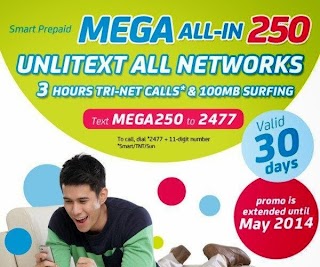 Smart MEGA 250 - Unli Texts to All Networks, Call and Data for 30 days Smart MEGA 250 - Unli Texts to All Networks, Call and Data for 30 days